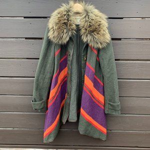 CARTONNIER Green Faux Fur Wool Blend Jacket